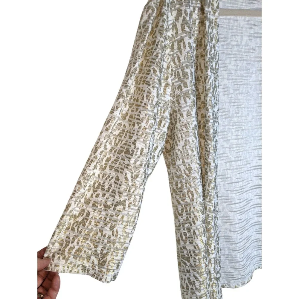 Chico's Travelers Collection Cardigan Jacket Sz 2 L Metallic Burnout Lightweight